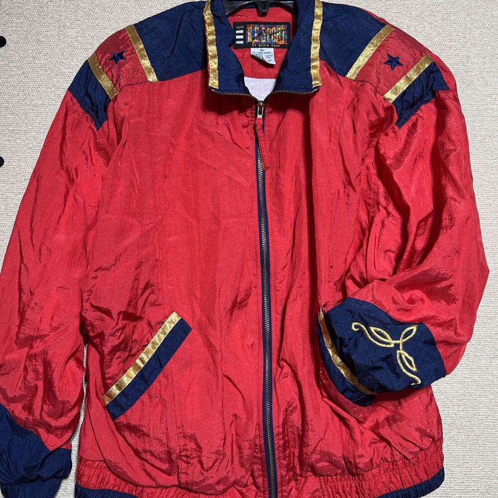 VINTAGE R.E. Sport Windbreaker Jacket Adult XL Red Shoulder Pads Nylon 80s 90s